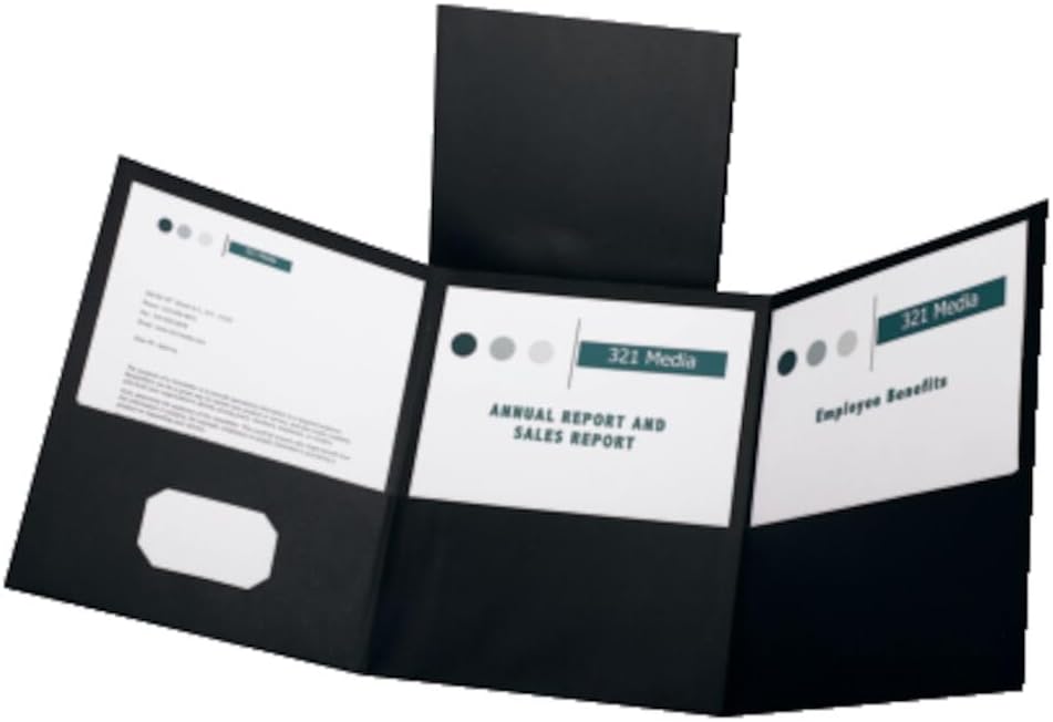 Oxford Tri-Fold Folder W/3 Pockets, 150-Sheet Capacity, 11 X 8.5, Black, 20/Box