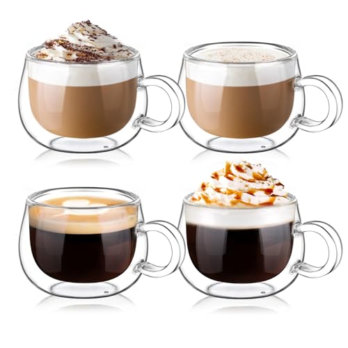 glastal Espresso Cup Set of 4, 4 Oz (full capacity) Double W...