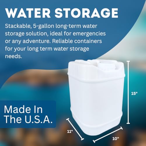 5-Gallon Stackable Water Storage Containers, Water Treatment, w/ 5 Lids + 1 Spigot, Easy Fill, Survial Supply Emergency Water Storage for Disaster Preparedness, 20 Gallon (4 Tanks) - Image 3