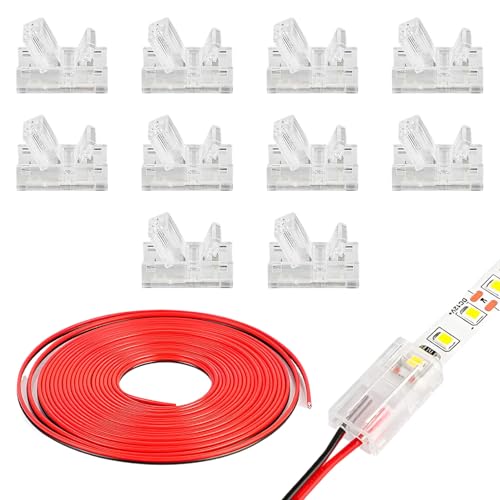 VAGAW Led Strip Connectors,10 Pcs 2 Pin 8mm COB Led Strip Light Connectors,led Connectors with 5m Wire Connectors Adapter,Suit for Waterproof LED Strip Lights