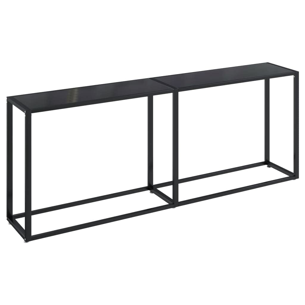 stolik konsolowy, czarny, 200 x 35 x 75,5 cm, szkło hartowane i stal malowana proszkowo, elegancki stolik pomocniczy do salonu, sypialni, nowoczesnych pomieszczeń, stabilny i łatwy do