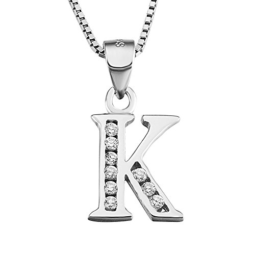 YFN Initial K Pendant Necklace in Sterling Silver with Cubic Zirconial 26 Letter Alphabet Jewelry for Women Teen Girl