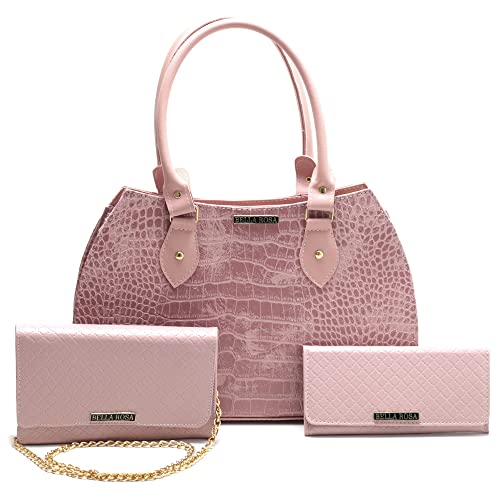 Bolsa Feminina Pasta Grande De Ombro + Bolsa Pequena Festa Clutch Transversal + Carteira Feminina (Rosa)