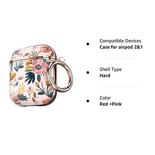 Maxjoy For Airpods Case Cover, Flower Cute Airpod 2 Case For Women Girls Hard Protective Ipod Cover With Keychain Compatible With Apple Airpod 2Nd 1St Generation Charging Case 2&1, Floral #TOP6
