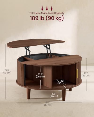 Image of VASAGLE Round Coffee Table, Lift Top Coffee Table with Tambour Sliding Door
