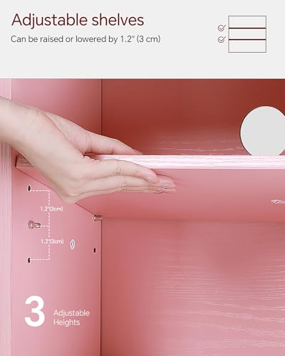 Image of SUNMORY 6 Tier Tree Bookshelf, Tall Small Bookcase with Storage Cabinet | Modern Narrow Bookshelves Organizer, Floor Standing Book Case Shelf for Bedroom Living Room Home Office Corner, Pink