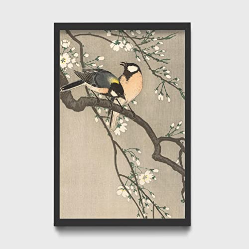 Ready to Hang in A4 Frame - Ohara Koson - Great Tits on Blossom (1910) Ukiyo-e Japan Japanese Poster...