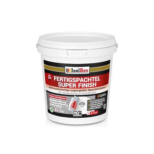 Isolbau Super Finish Spachtel 1 kg, Glättspachtel Fugenspachtel, Gebrauchsfertige Polymer-Gips Fertigspachtel Spachtelmasse für innen, Weiß Q1-Q4