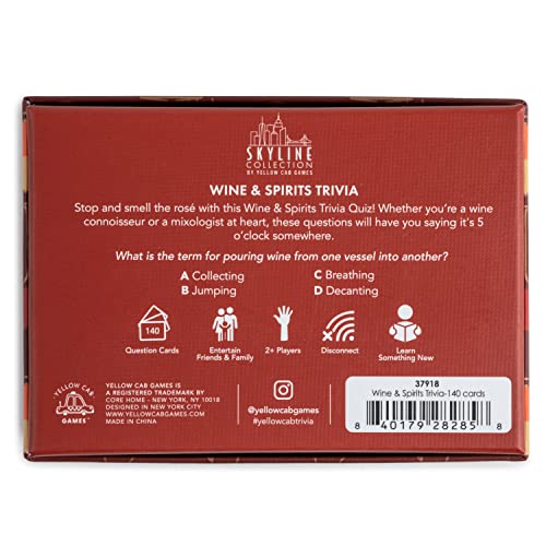 Yellow Cab Games - Wine & Spirits Trivia, 140 Question Cards - Game Night Entertainment For Families & Friends, 2+ Players - Test Your Knowledge With Our Unique Skyline Collection Trivia Sets #TOP6