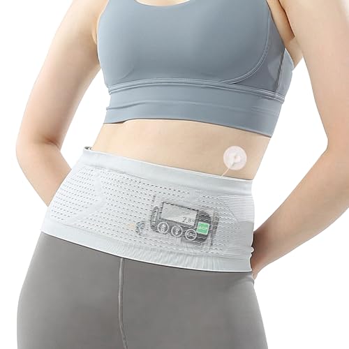 Insulin Pump Belt Diabetic Waist Belt Insulin Pump Bag for Sleeping with 4 Large Pockets - Breathable Running Waist Bag(MEDIUM GREY)