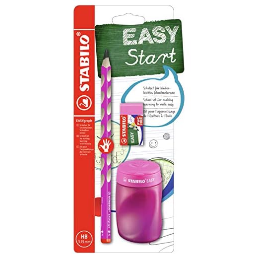 Schul-Set für Rechtshänder - STABILO EASYgraph in pink - inklusive Spitzer + Radierer