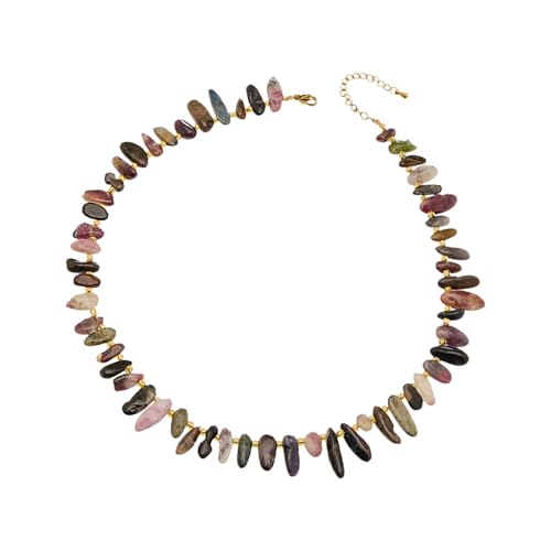 Image of Geavonyg Geometric Minimalist Layering Necklace Natural Stone Beads and Gold Plated Collarbone Chain for Daily Wear Crystal Collarbone Chain