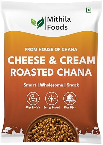MITHILA FOODS 500g Cheese & Cream Roasted Chana | Desi Chickpeas | Whole with Skin | Crunchy Vegan Gluten-Free High Protein SMART Snack | Authentic Bihari Bhuna Chana Snacks Cheese & Cream Flavor