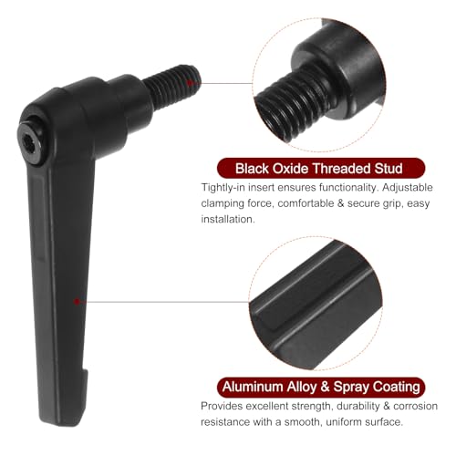 Image of HARFINGTON 6pcs Adjustable Clamping Lever Handles M8 x 15mm Male Thread Bolt Knobs Rotating Screw Locking Quick Release Ratchet Push Button Handle, Black