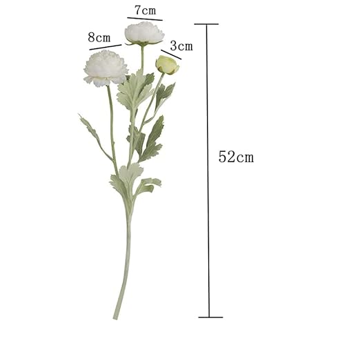 6Pcs Artificial Ranunculus Flowers With Real Touch Stem Silk Ranunculus Flowers For Household Arrangement (White) #TOP1