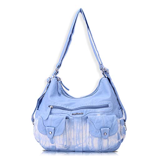 Angel Barcelo Women Multifunctional Soft Leather Handbag Purses Shoulder Hobo Messenger Crossbody Bag Lightblue