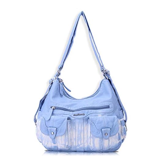 Angel Barcelo Women Multifunctional Soft Leather Handbag Purses Shoulder Hobo Messenger Crossbody Bag Lightblue