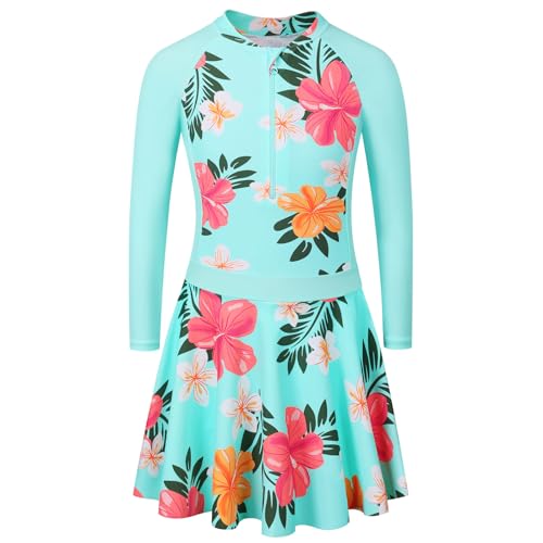 BAOHULU Girls One Piece Swimsuit Long Sleeve Bathing Suit with Skirt UPF 50+ Kids Rash Guard Beach Swimwear 3-11 Years2