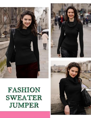 v28 Women’s Stretchable Cowl Neck Knit Long Sleeve Slim Fit Bodycon Sexy Sweater4
