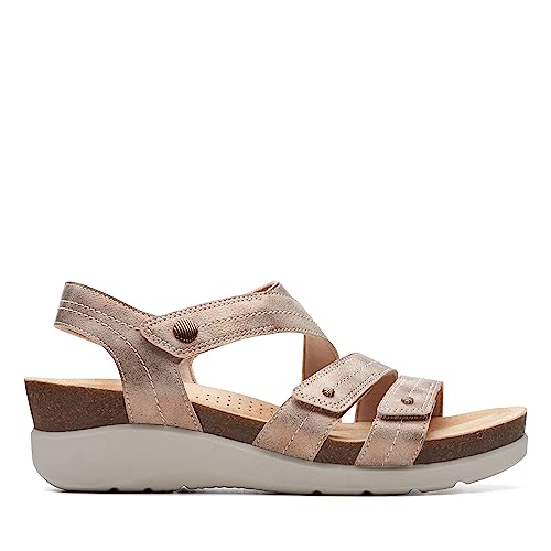 Clarks Collection Women's Calenne Clara Wedge Sandal, Bronze Metallic Textile, 7.5 Medium US