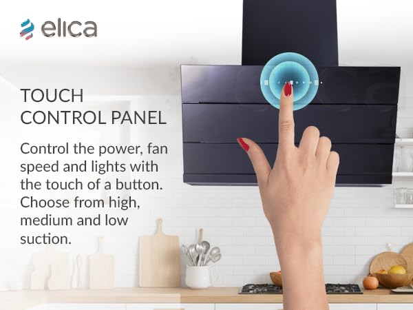 Image of Elica 90cm 1700 m3 /hr Filterless Autoclean Angular Kitchen Chimney with 15 Years Motor & 5 Years Comprehensive Warranty | EFL 3V 901 HAC LTW MS NERO | Black | Touch + Motion Sensor Control | Slant