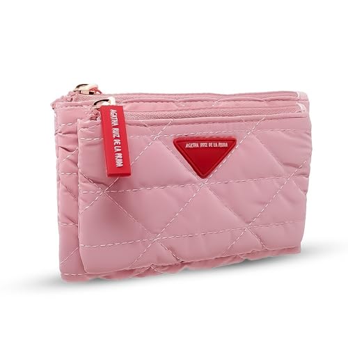 Agatha Ruiz de la Prada Bolso Mano Neceser Rosa Nylon Detalle Rombos Doble Compartimento Cremallera