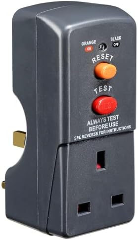 Masterplug Single Socket RCD Safety Adaptor, Circuit Breaker Black, 13A