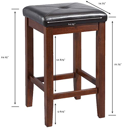 Crosley-Furniture-Upholstered-Square-Seat-Counter-Height-Bar-Stools-Set-of-2-Vintage-Mahogany-24-inch Crosley Furniture Upholstered Square Seat Counter Height Bar Stools Set of 2 Vintage Mahogany 24 inch