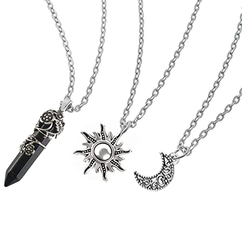 MJartoria Gothic Necklaces Chakra Sun and Moon Charm Pendant Layered Choker Necklace Set Gothic Jewelry for Women4
