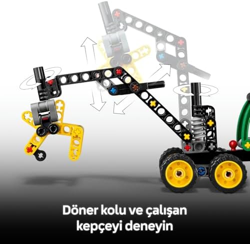 LEGO Technic John Deere 1470H Tekerlekli Orman Makinesi 42218 – 7 Yaş ve Üzeri Kız ve Erkek Çocuklar için Çalışan Kepçe ve Kütük İçeren Yaratıcı Oyuncak Yapım Seti, Eğlenceli Hediye Fikri (117 Parça) - Görsel 7