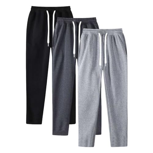 3 Pack Mens Sweatpants Open Bottom Baggy Track Pants Straight Leg Fleece Loose Fit Gym Athletic Sweatpants with Pockets