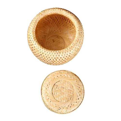 Mobestech Woven Tea Basket with Lid Decorative Loose Tea Storage Jar for Teaware Compact and Design for Home Organization and Space Saving