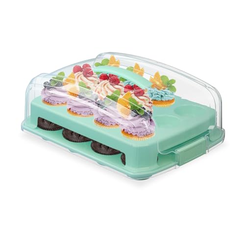 Relaxdays Muffin Transportbox 24 Cupcakes & Muffins 2 Etagen Tragegriff HBT: 16 x 37 5 x 28 5 cm Kuchenbox türkis