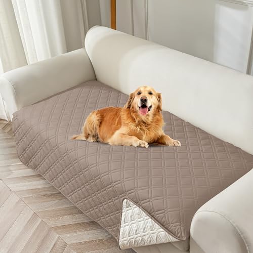 Image of Genina Waterproof Couch Cover,Washable Anti-Slip 78inch Sofa Covers with 3 Cushions,Sectional Couch Covers for Pets Friendly, Sofa Slipcovers for Dogs Cats(78inch /Taupe)