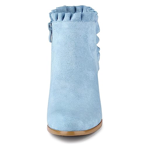 Allegra K Allegra K Women's Ruffle Block Heel Sky Blue Ankle Boots 7.5 M US