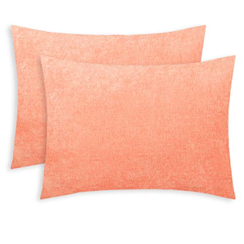 Image of CaliTime Pack of 2 Cozy Standard Pillow Shams Cases for Bed Bedding Decoration Solid Dyed Soft Chenille 20 X 26 Inches Cantaloupe