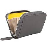 [RafiCaro] ミニ財布 お札が折れない 財布 レディース メンズ 二つ折り財布 大容量 じゃばら カードケース ボックス型 小銭入れ YKKファスナー 牛革 小さい財布 グレー/イエロー