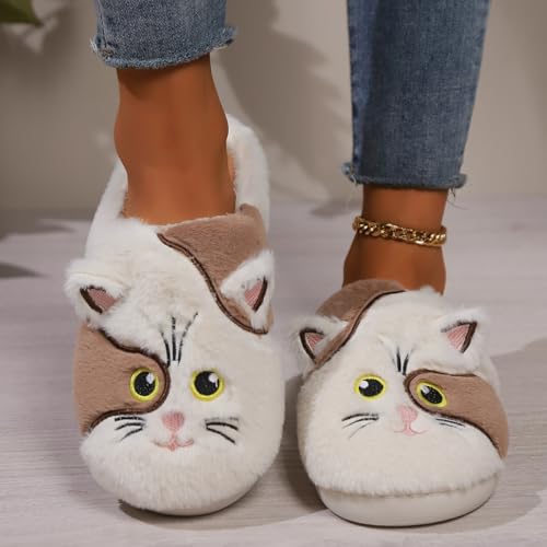 Image of Cute Cow Animal Print Slippers for Women - Beige, Flat, Open Toe, Lightweight, Casual, All Seasons