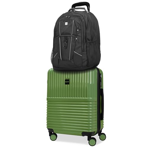 World Traveler Dejuno Tonal - Maleta de equipaje ligera de policarbonato duro expandible con bloqueo TSA, matcha, equipaje de mano de 20 pulgadas y 19 pulgadas, Dejuno Tonal ligero policarbonato duro,