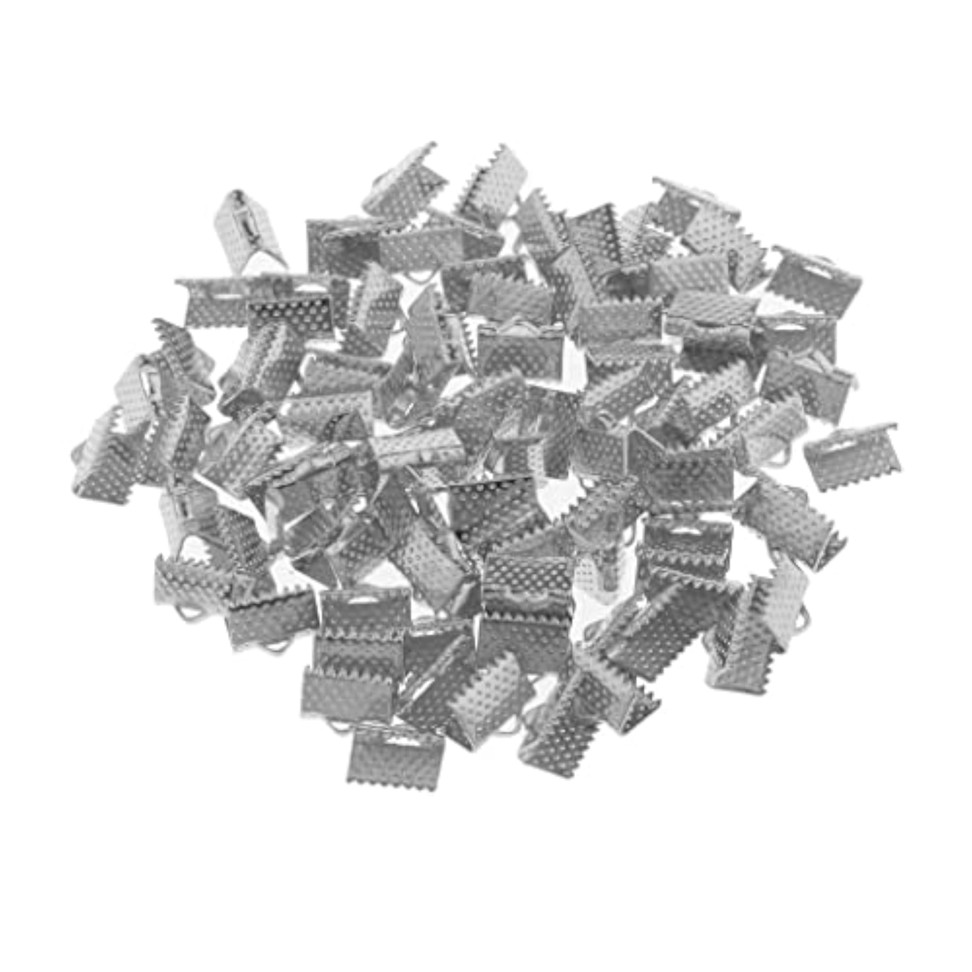 2x100pcs Clamp Cord Crimp End Cap Tip Connectors, Dull Silver