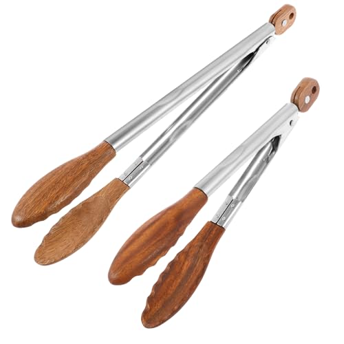 La Mejor Selección de Pinzas para ensalada - los más vendidos. 47 2 pinzas de madera de nogal para cocina, pinzas de madera para ensalada con puntas de madera, pinzas de bloqueo para servir madera para voltear cocinar a la parrilla