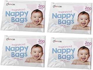 DIVCHI Baby Disposable Diaper Sacks Bags Dispenser Antibacterial Power Scented Nappy Disposal Bags Easy-Tie for Travel - 4 x 200 Pack (800 in Total)