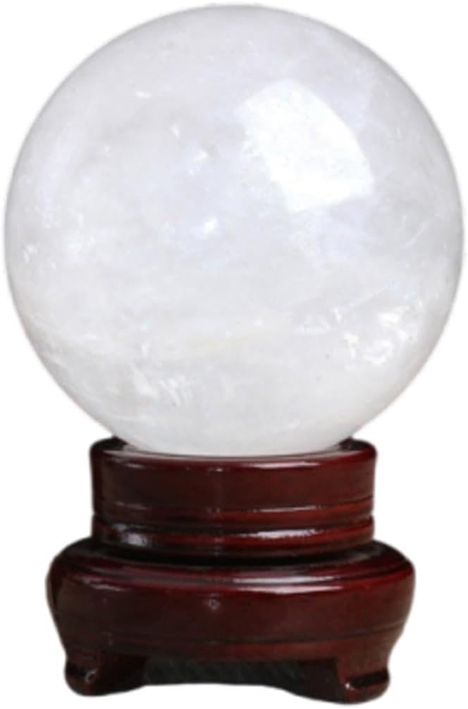 Zooeewly Natural White Calcite Crystal Sphere Healing Ball with Stand – Handcrafted Gemstone Ornament for Meditation Feng Shui,Home decoration,8cm