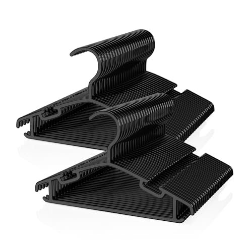 Image of VILICK Kids Plastic Hangers, Baby Clothes Hangers for Closet 50 Packs Non-Slip Toddler Hangers for Infant Child Clothing for Pants Coats Skirts (Black)