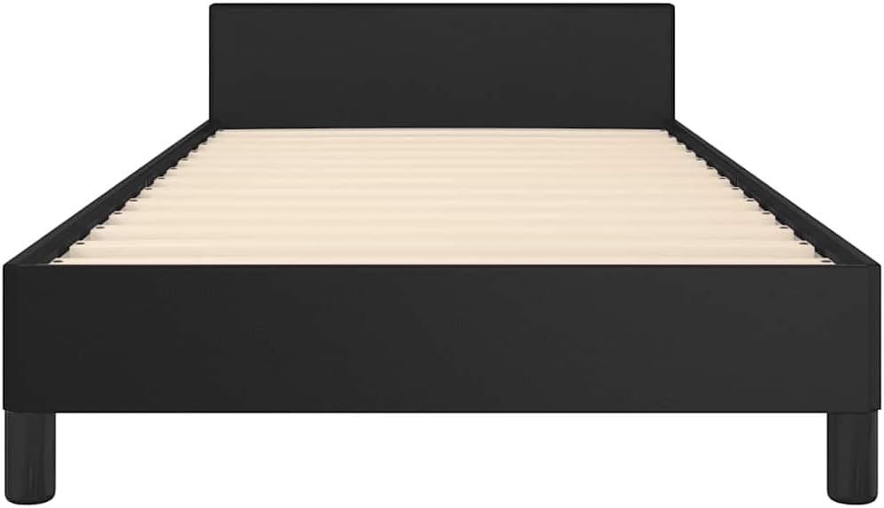 Twin XL Bed Frame with Headboard Black Faux Leather, Engineered Wood Platform Foundation, Sturdy Slatted Design, Easy Assembly, No Box Spring Needed, Modern Minimalist Bedroom Furniture