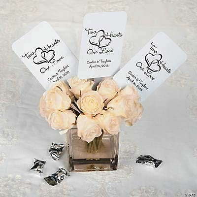 Personalized Silver Two Hearts Wedding Hand Fans - Party Supplies - 12 Pieces