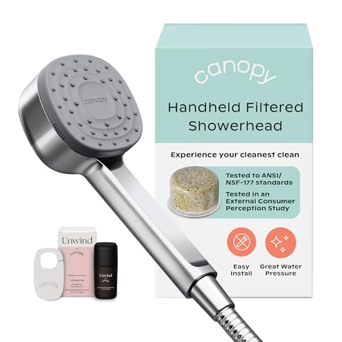 Canopy Handheld Filtered Shower Head & Scalp Massager - High Pressure Shower Head Filter for Hard Water - Shower Filter To Remove Impurities for Healthier Scalp Skin & Hair - Hair Growth - Chrome