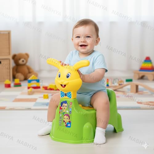 Nabhya Plastic Rabbit Baby Potty Training Seat- Chair For Kids- Infant Potty Toilet Chair With Removable Tray & Closing Lid (Green)