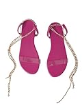 GORGLITTER Women's Clear Strappy Flat Sandals Lace Up Tie Up Open Toe Chain Dressy Slides Shoes Hot Pink 8