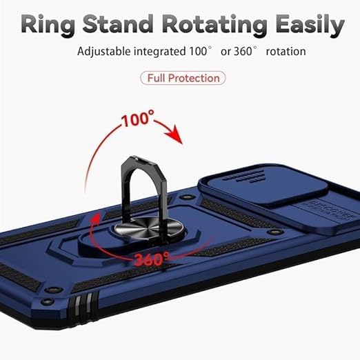 Image of SPAZY CASE Motorola Edge 60 5g Back Cover | Heavy Duty Hybrid Case with 360 Degree Rotating Finger Ring Holder + Slider Shutter Camera Protection Case for Motorola Edge 60 5g - Blue